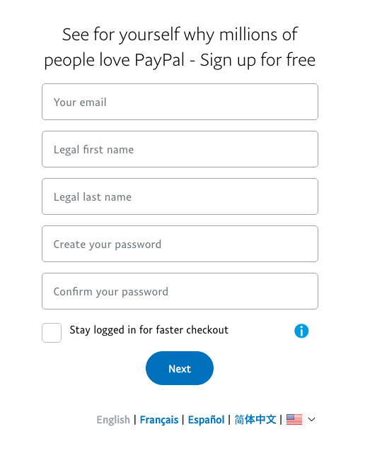 PayPal sign up