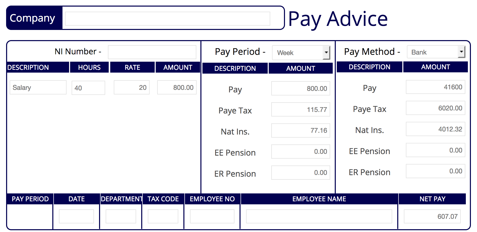 Sample pay advice for loan application page