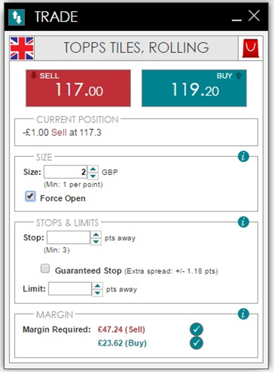 Sample spread betting trader page