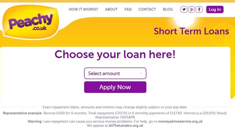 screengrab of Peachy loans comany homepage