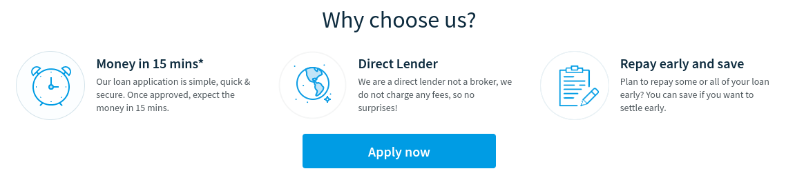 Screen grab on the 'why us' page of Loans 2 Go