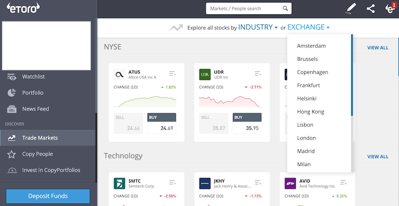 identify stocks in the eToro interface