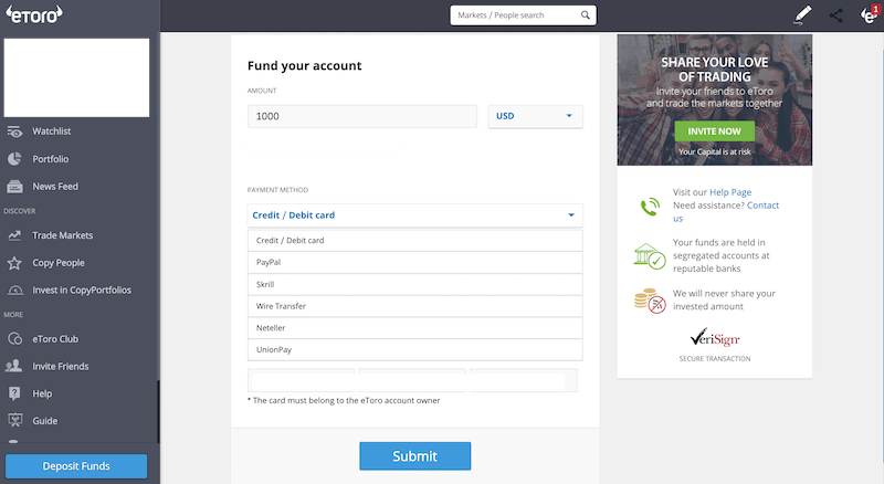 eToro Deposit Funds