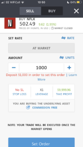 Place order on eToro trading app