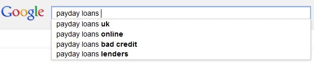 Google search results for Payday loans UK