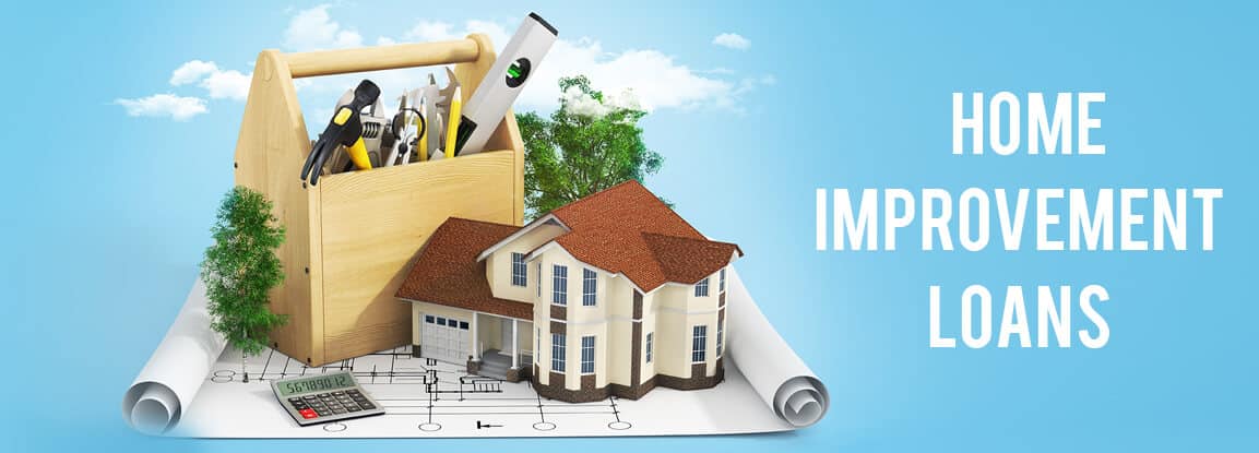 house, toolsbox. calculator and trees on a house design paper - home improvement loans