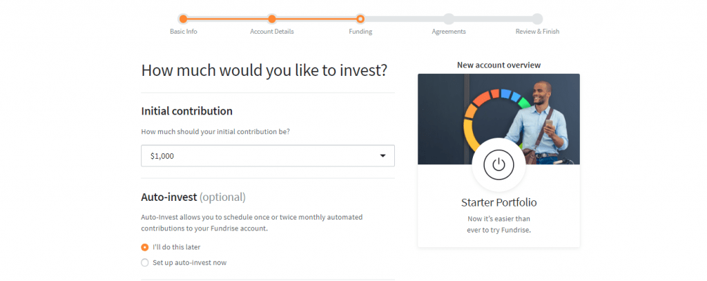 Screengrab of Fundrise investment page asking how much you would llike to contribute and auto-invest option
