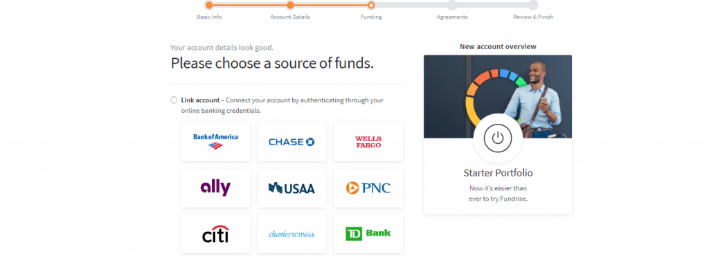 Fundrise funding page showing icons of banks they collaborate with