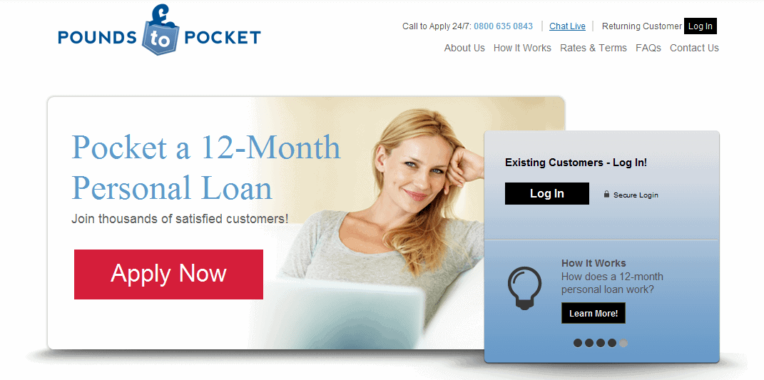 Screengrab of Ppounds to pockect homepage with a smiling woman holding a laptop