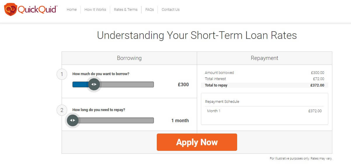 screengrab of quickquid loan application page
