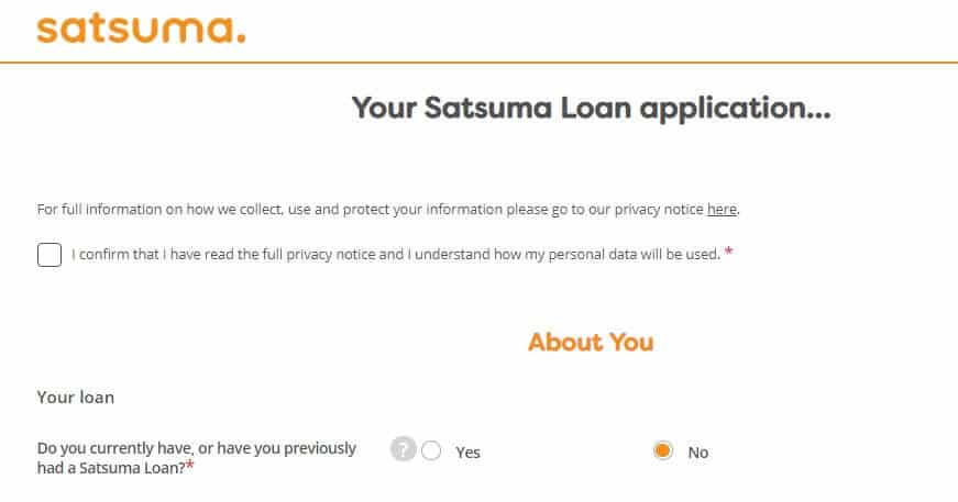 Satsuma loans application page