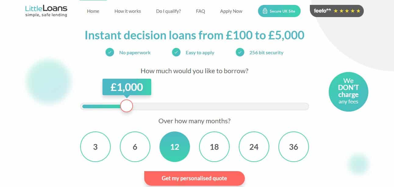 Screengrab of LittleLoans loan application page 