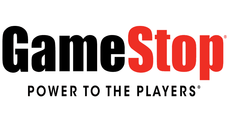 GameStop Power to the players logo in black and red colors