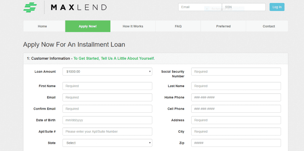 Screengrab of MAXLEND loan application page capturing borrower's basic info