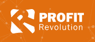 Profit Revolution logo - name preceded by letters PR in white against an orange background 