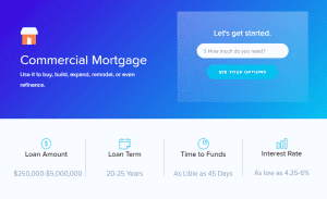 Screengrab of Lendio's commercial mortgage options