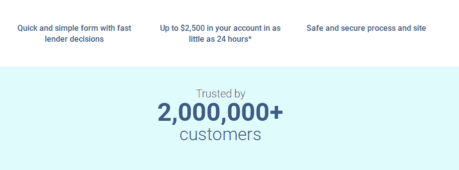 Screengrab of MoneyMutual site explaining why the brand is trusted by 2 million customers