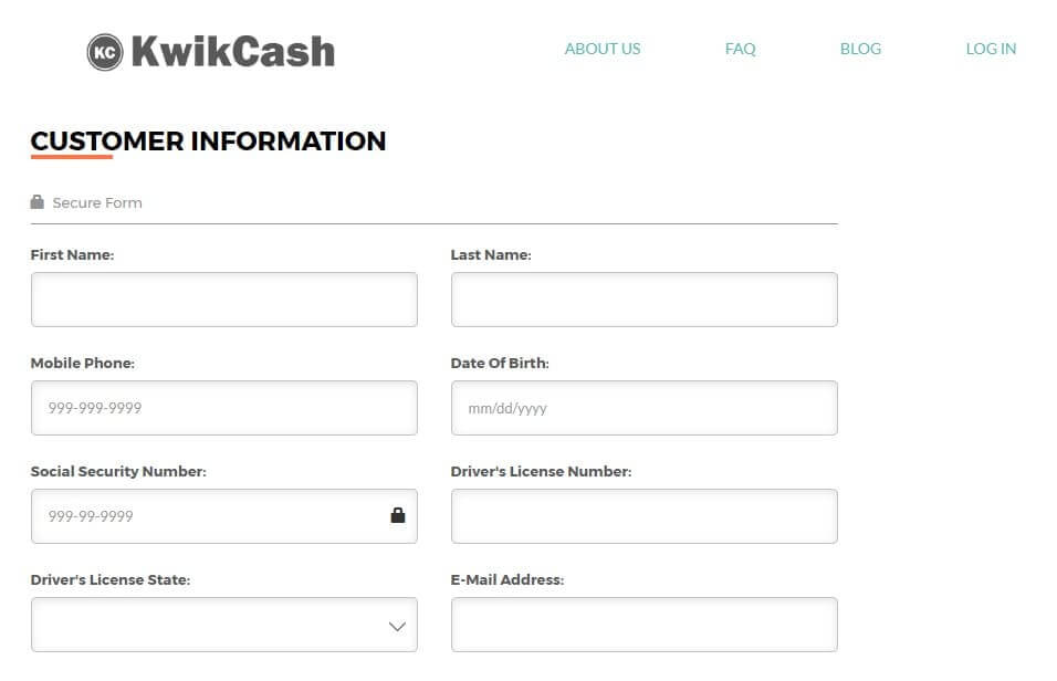 Client registration page of Kwikcash capturing client's basic info