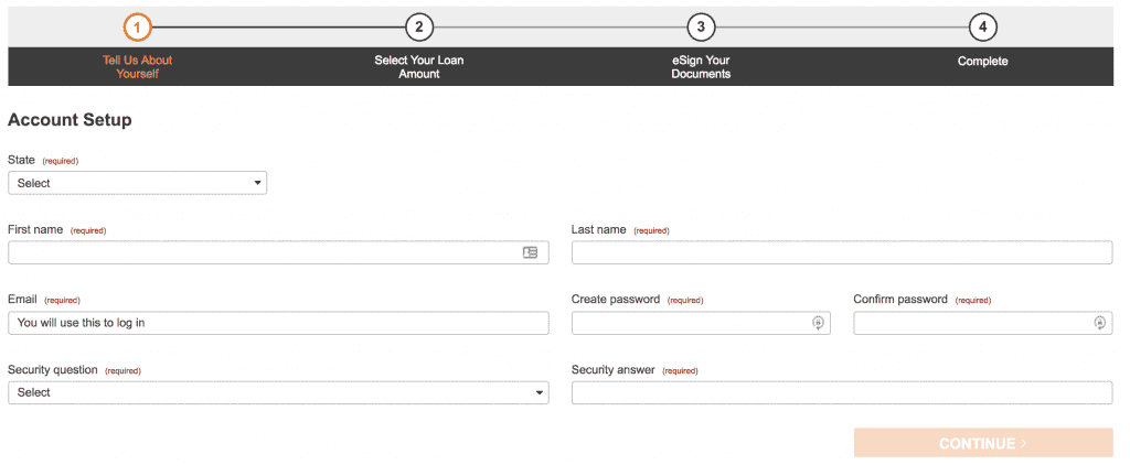 Screengrab of Check n Go account creation page