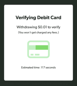 Debit card verification page of Dave.com loan app 