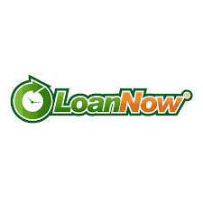 LoanNow logo in green and orange preceded by a clock within a circular arrow