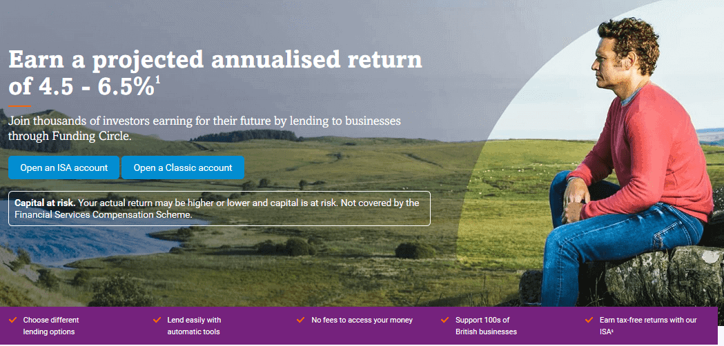 Man sitting on a rock overlooking green plains on the investor returns page of Funding Circle 