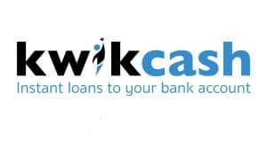 Kwikcash logo in black and blue with motto instant loans to your bank account 