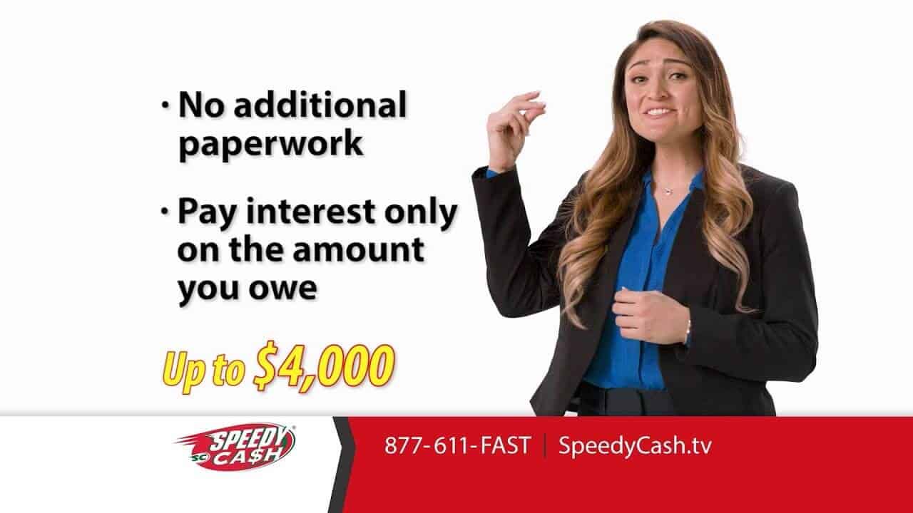 Smiling woman snapping her fingers, speedy cash phone number website and 'up to $4000 claim