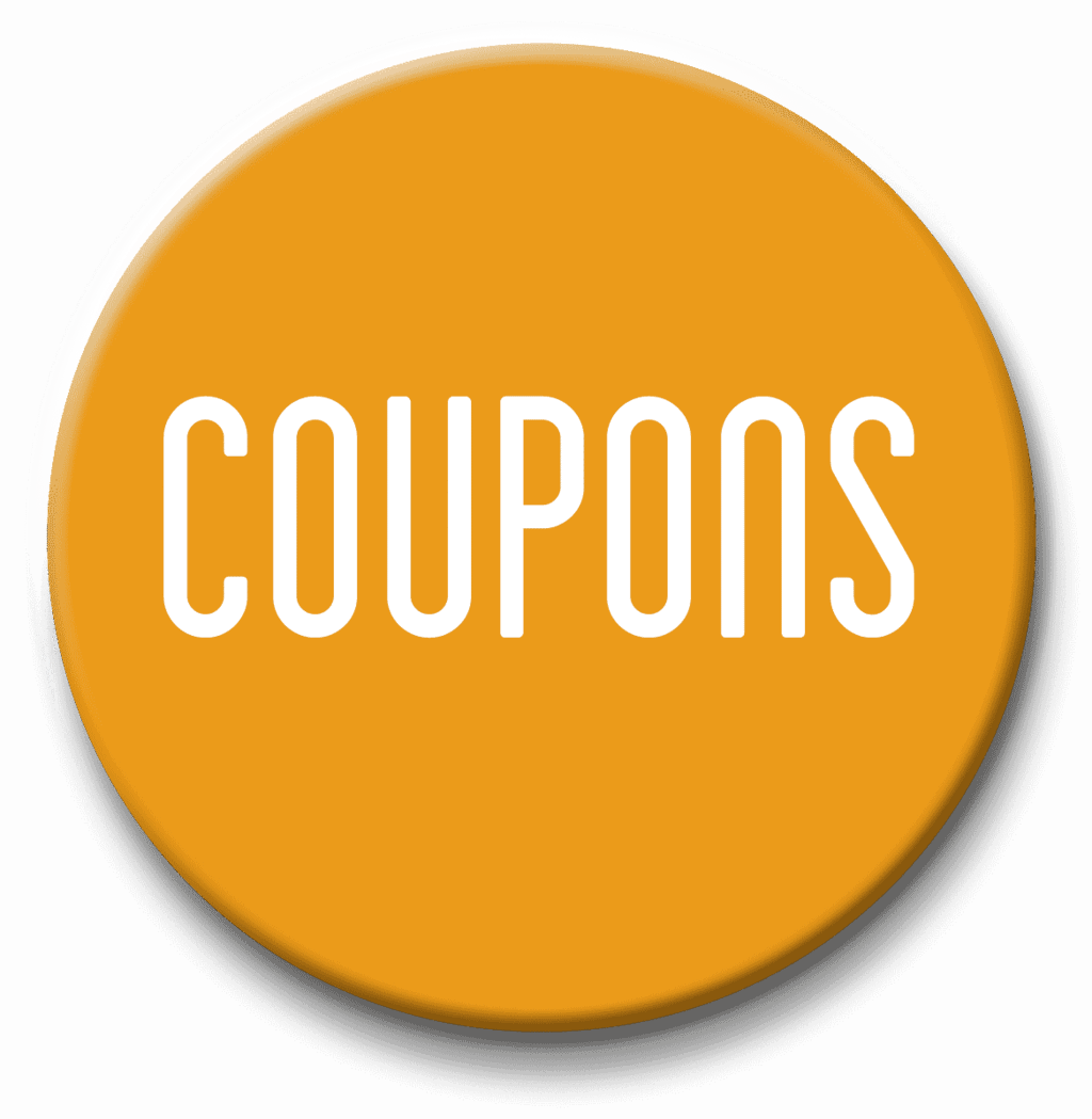 Word COUPONS engraved on an orange circular disk - MyPoints