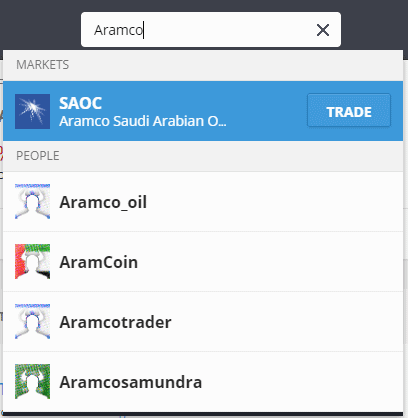 Search Aramco stock eToro