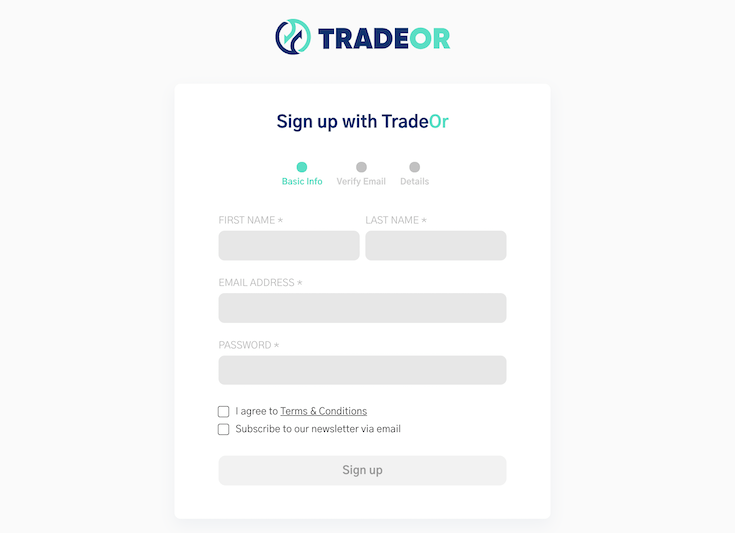 TradeOr Sign Up form