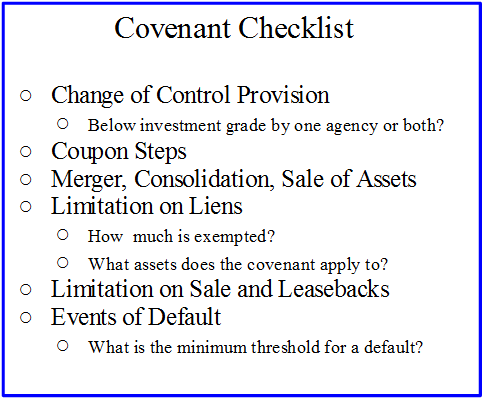 bond covenants checklist