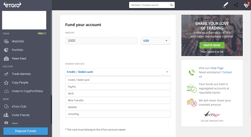 Fund your eToro account
