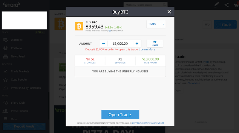 buy bitcoin with eToro in South Africa